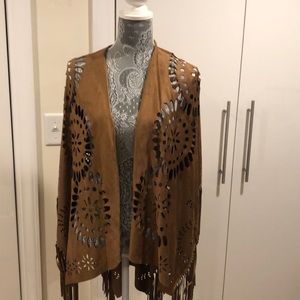 Laser cut faux suede top